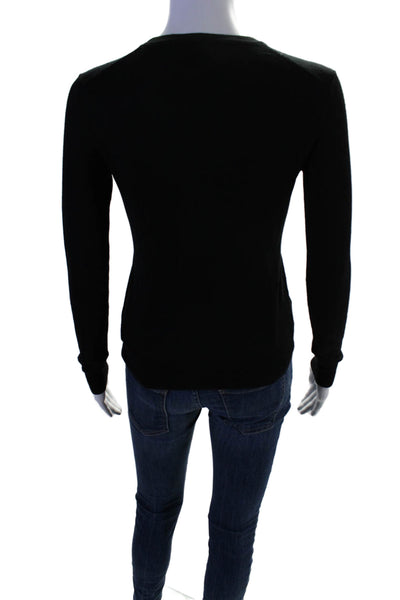 Theory Womens Wool Rib Round Neck Long Sleeve Knit Sweater Black Size S