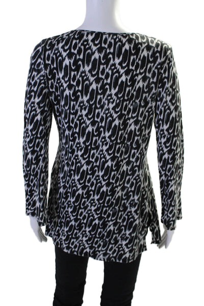 T Tahari Womens V Neck Long Sleeve Abstract Top Black Size Medium