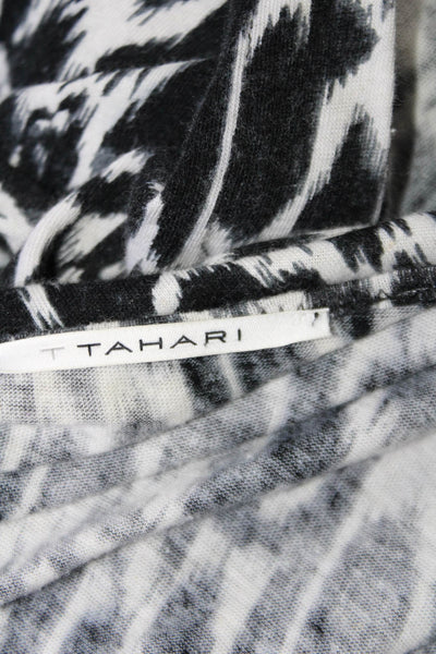 T Tahari Womens V Neck Long Sleeve Abstract Top Black Size Medium
