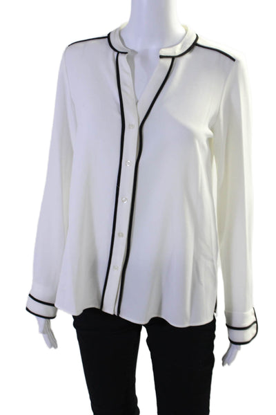 Calvin Klein Womens Long Sleeve Scoop Neck Button Down Top White Size XS