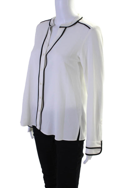 Calvin Klein Womens Long Sleeve Scoop Neck Button Down Top White Size XS