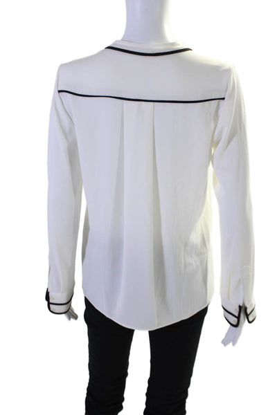 Calvin Klein Womens Long Sleeve Scoop Neck Button Down Top White Size XS