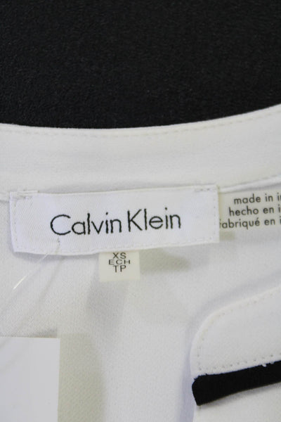 Calvin Klein Womens Long Sleeve Scoop Neck Button Down Top White Size XS