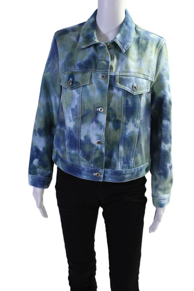 3.1 Phillip Lim Womens Cotton Twill Tie Dye Print Button Down Jacket Blue Size 8