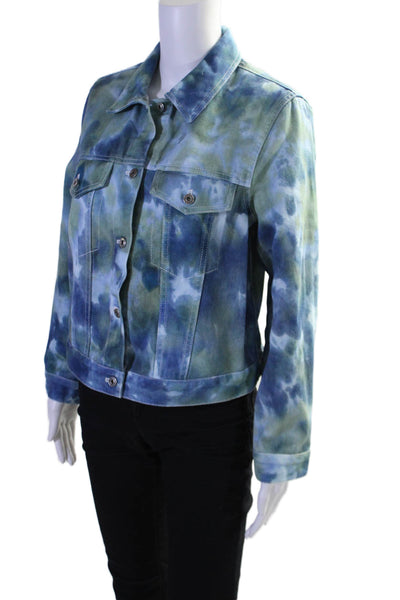 3.1 Phillip Lim Womens Cotton Twill Tie Dye Print Button Down Jacket Blue Size 8