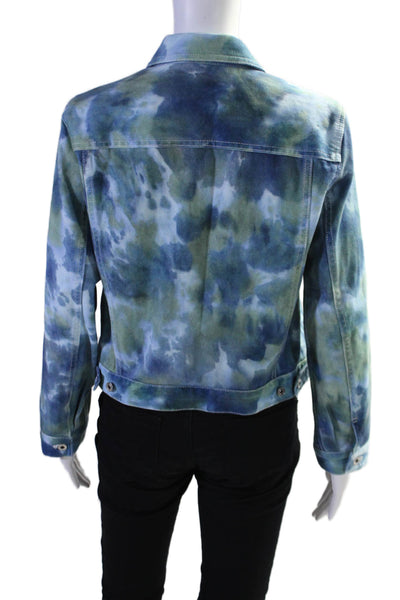 3.1 Phillip Lim Womens Cotton Twill Tie Dye Print Button Down Jacket Blue Size 8