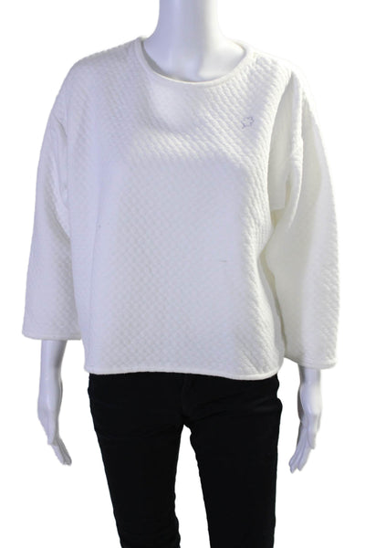 Coton Frais Womens Cotton Long Sleeve Quilted Embroidered Top White Size M