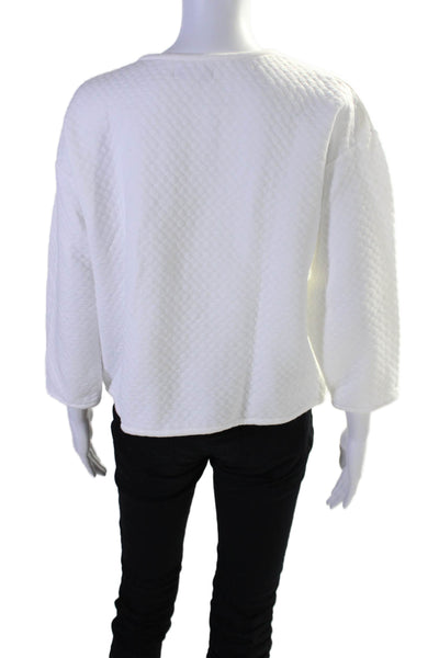 Coton Frais Womens Cotton Long Sleeve Quilted Embroidered Top White Size M