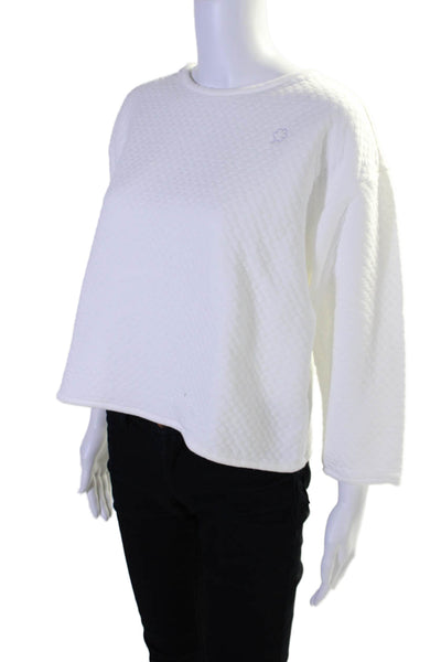 Coton Frais Womens Cotton Long Sleeve Quilted Embroidered Top White Size Med