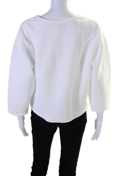 Coton Frais Womens Cotton Long Sleeve Quilted Embroidered Top White Size Med