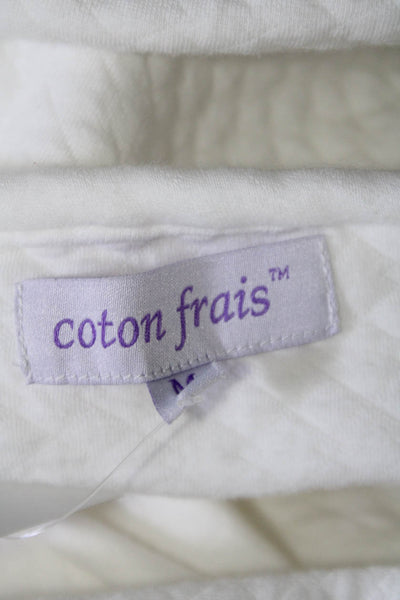 Coton Frais Womens Cotton Long Sleeve Quilted Embroidered Top White Size Med