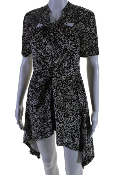 Rosetta Getty Womnens Floral Print A Line Dress Black Beige Size Extra Small