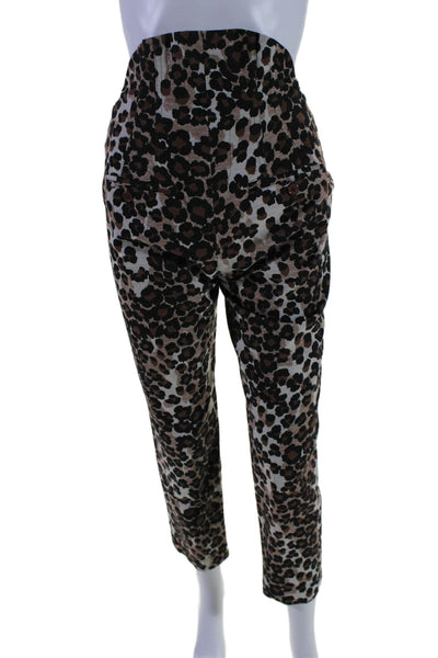 Push Button Womens Animal Print Slim Leg Pants Brown Black Cotton Size Small