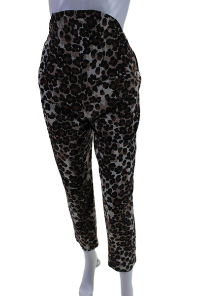 Push Button Womens Animal Print Slim Leg Pants Brown Black Cotton Size Small