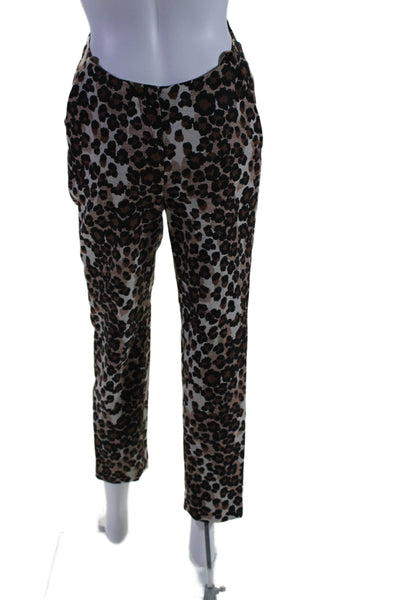 Push Button Womens Animal Print Slim Leg Pants Brown Black Cotton Size Small