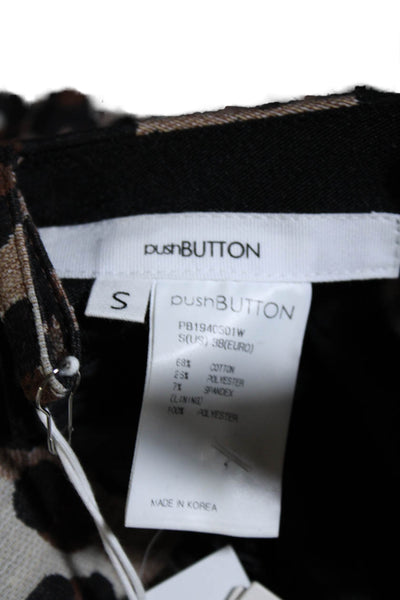 Push Button Womens Animal Print Slim Leg Pants Brown Black Cotton Size Small