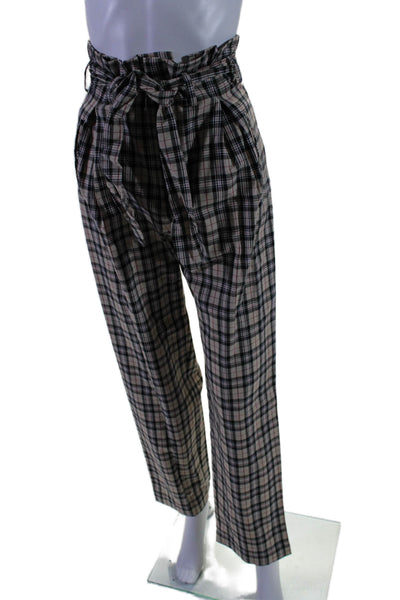 Petersyn Womens Plaid Belted High Rise Pants Beige Black Cotton Size Small