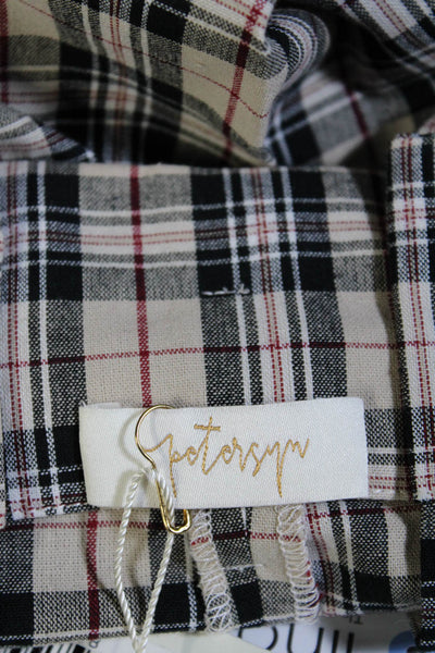 Petersyn Womens Plaid Belted High Rise Pants Beige Black Cotton Size Small
