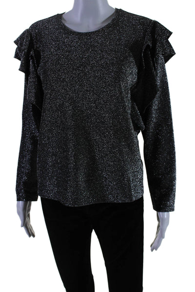 Rebecca Minkoff Womens Ruffled Long Sleeves Kiera Blouse Silver Size Extra Small