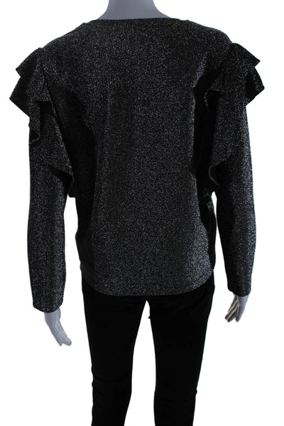 Rebecca Minkoff Womens Ruffled Long Sleeves Kiera Blouse Silver Size Extra Small