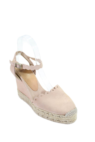 Castaner Womens Suede Scalloped Trim Platform Espadrille Wedges Pink Size 8