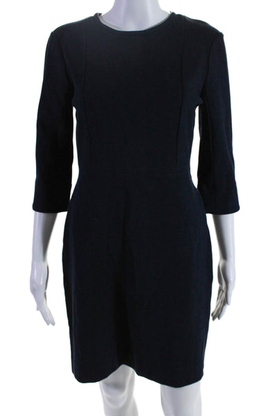 M.M. Lafleur Womens Stretch Round Neck Long Sleeve Zip Up Dress Navy Size 4