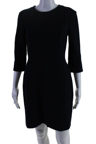 M.M. Lafleur Womens Stretch Round Neck Long Sleeve Zip Up Dress Navy Size 4