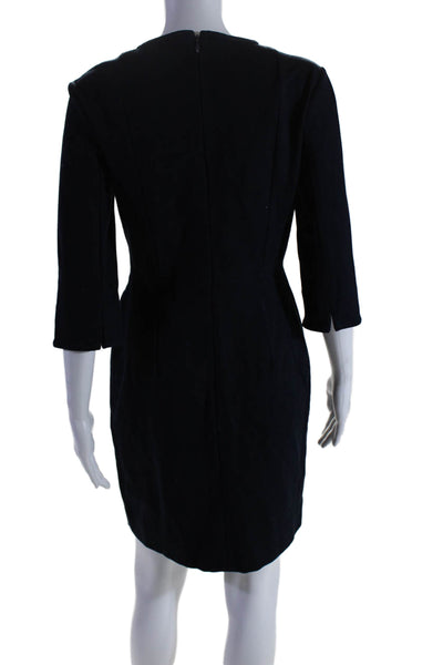 M.M. Lafleur Womens Stretch Round Neck Long Sleeve Zip Up Dress Navy Size 4