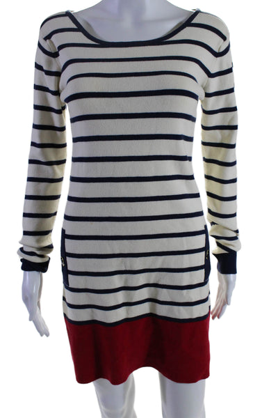 Joules Womens Cotton Button Accented Striped Color Block Dress White Size 6