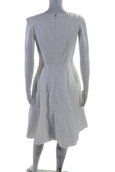 Calvin Klein Womens Sleeveless Tie Waist A Line V Neck Dress White Cotton Size 4