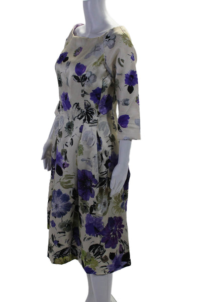 Alex Marie Womens Floral Print Long Sleeves A Line Dress White Lavender Size 4