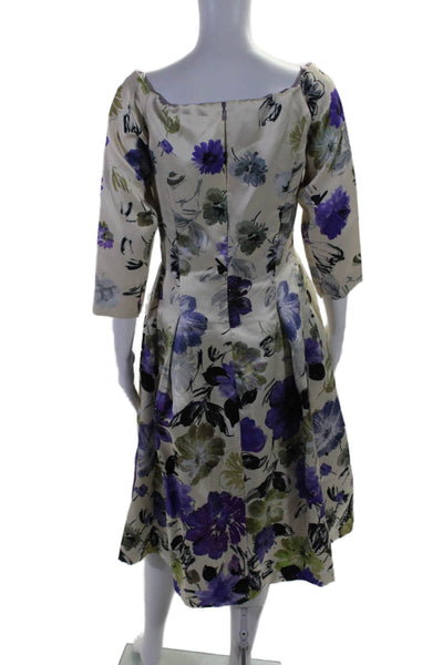 Alex Marie Womens Floral Print Long Sleeves A Line Dress White Lavender Size 4