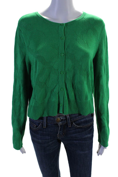 Jason Wu Womens Button Ribbed Textured Knit Cardigan Sweater Green Size L