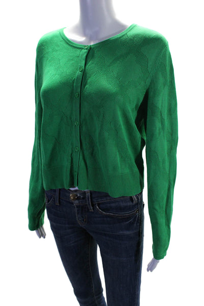 Jason Wu Womens Button Ribbed Textured Knit Cardigan Sweater Green Size L