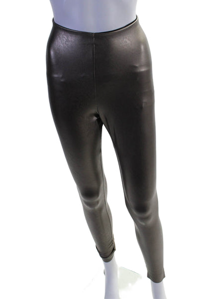 Commando Womens Stretch Metallic Vegan Leather High-Rise Leggings Taupe Size S