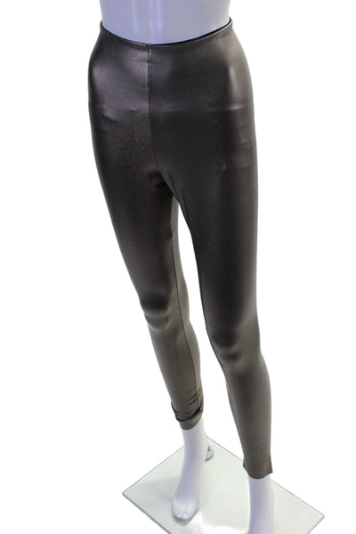 Commando Womens Stretch Metallic Vegan Leather High-Rise Leggings Taupe Size S