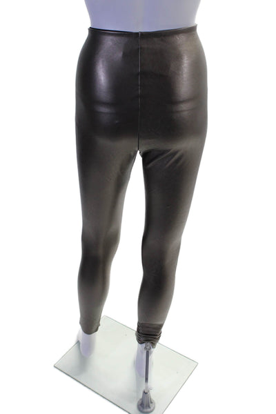 Commando Womens Stretch Metallic Vegan Leather High-Rise Leggings Taupe Size S