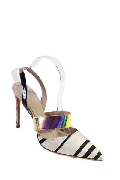 Giambattista Valli Womens Striped Iridescent Slingback Heels Multi Size 40.5