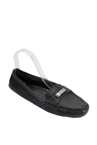 Calvin Klein Womens Leather Silver Tone Hardware Flats Black Size 8.5