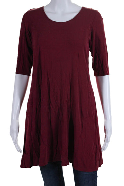 Eileen Fisher Womens Long Sleeve Round Neck Basic Top Burgundy Size S