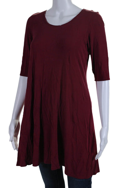 Eileen Fisher Womens Long Sleeve Round Neck Basic Top Burgundy Size S