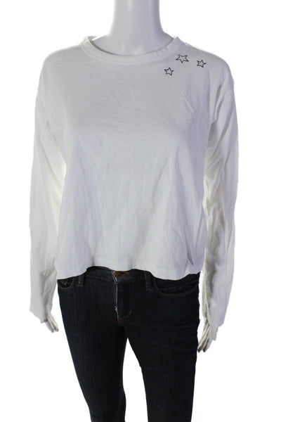 Rag & Bone Womens Cotton Embroidered Long Sleeve T-Shirt Top White Size S