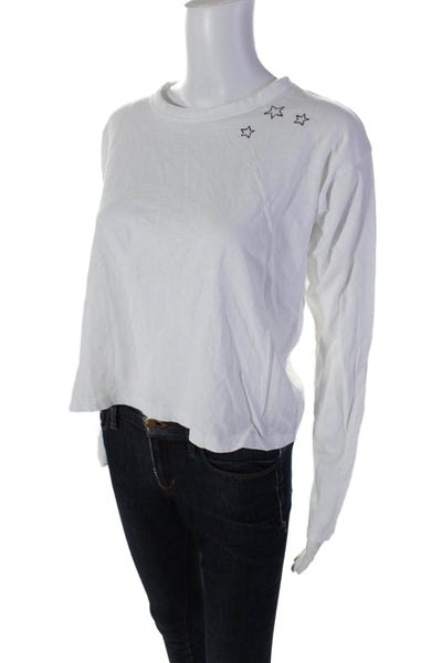 Rag & Bone Womens Cotton Embroidered Long Sleeve T-Shirt Top White Size S