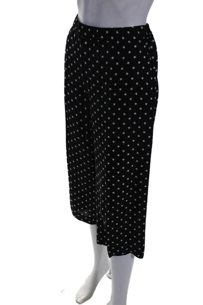 Theory Womens Silk Polka Dot Elastic Waist High-Rise Cropped Pants Black Size L