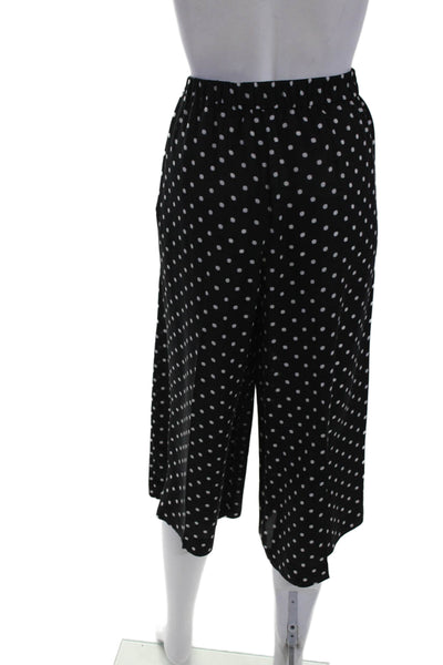Theory Womens Silk Polka Dot Elastic Waist High-Rise Cropped Pants Black Size L