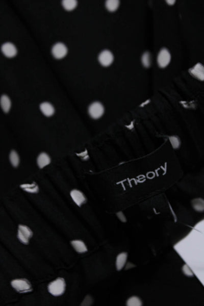 Theory Womens Silk Polka Dot Elastic Waist High-Rise Cropped Pants Black Size L