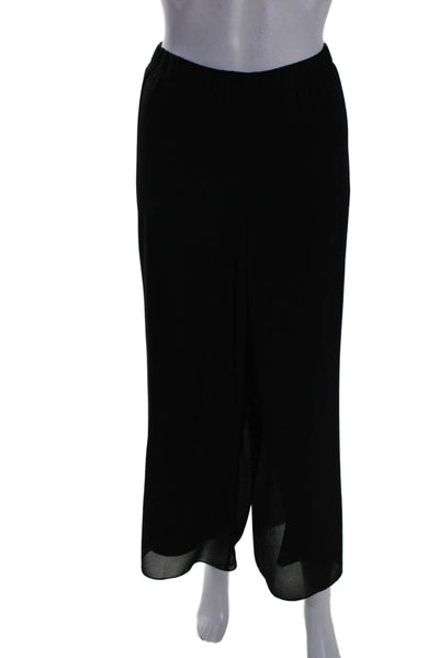 Bob Mackie Womens Layered Elastic Waist High-Rise Wide Leg Pants Black Size LP