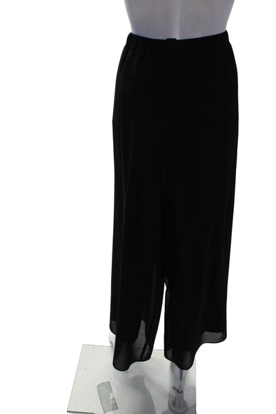 Bob Mackie Womens Layered Elastic Waist High-Rise Wide Leg Pants Black Size LP