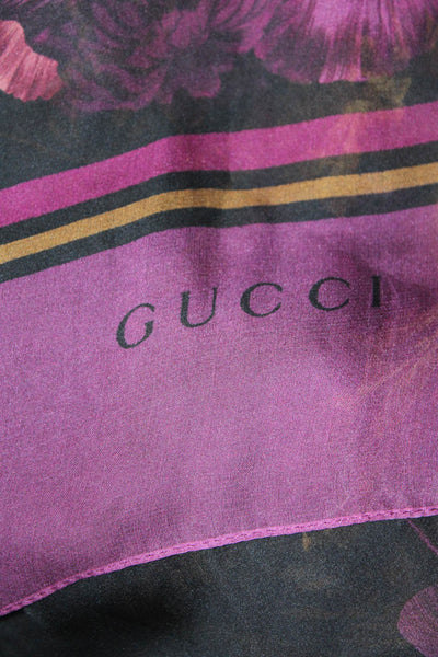 Gucci Womens Sheer Floral Print Rectangular Scarf Black Size 68"X27"