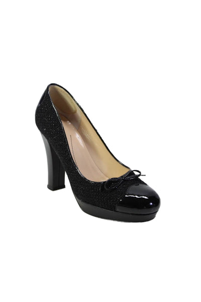 Kate Spade New York Womens Cap Toe Platform Tweed Patent Pumps Black Size 8B